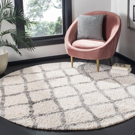 Safavieh 6 ft. 7 in. x 6 ft. 7 in. Berber Shag 200 Round Power-Loomed Rug - Cream & Gray BER215A-7R